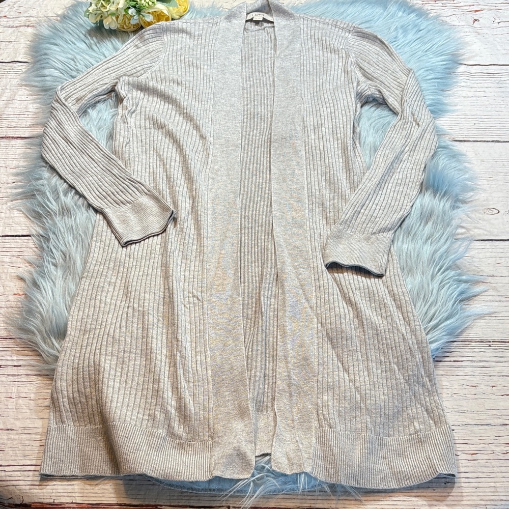 LOFT Ribbed Long Lightweight Open Front Cardigan Sweater sz XSP